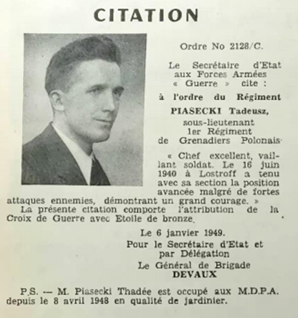 Lire la suite à propos de l’article Le lieutenant Thadée PIASECKI